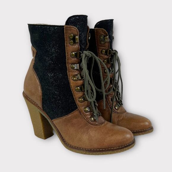Sam Edelman Tara Brown Leather Shearling Heeled Boots Size 7.5 - Picture 1 of 10